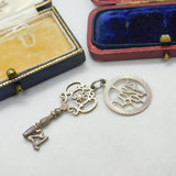 Sterling Silver 'I Love You' and 21st Birthday Key Charm Pendant Vintage c1970