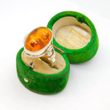 Sterling Silver Baltic Amber Large Oval Studio Ring Vintage c1970 Size P 1/2
