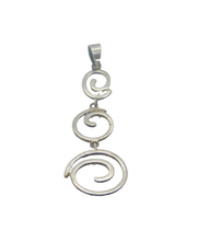 Sterling Silver Triple Linked Swirls Long Drop Studio Pendant Vintage c1970s