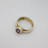 Sterling Silver Amethyst Solitaire Studio Band Ring Vintage c1970 Size G 1/2