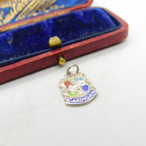 Sterling Silver and Enamel Cardigan Travel Shield Charm Pendant Vintage c1970