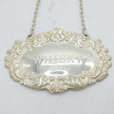 Sterling Silver Floral Pattern Whisky Decanter Label Vintage 1968 London