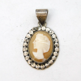 Sterling Silver Shell Cameo Set Charm Pendant Vintage c1970s