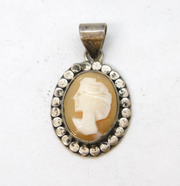 Sterling Silver Shell Cameo Set Charm Pendant Vintage c1970s