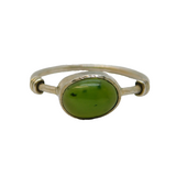 Sterling Silver & Cabochon Green Jade Set Dress Ring Vintage c1970s