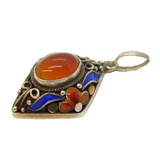 20th Century Chinese Export Sterling Silver, Carnelian & Enamel Drop Pendant