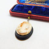 Victorian Jet & Carved Shell Cameo Mourning Pendant Antique c1880