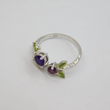 Sterling Silver Pink Topaz, Amethyst & Peridot Ring Modern c1990 Size O 1/2
