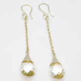Pair of Sterling Silver Crystal Quartz Long Drop Hook Earrings Modern c2000