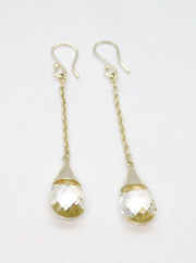 Pair of Sterling Silver Crystal Quartz Long Drop Hook Earrings Modern c2000
