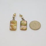 Pair of Sterling Silver Iridescent Shell Rectangle Drop Earrings Modern c1990