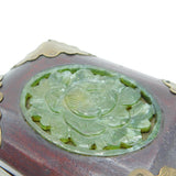 Chinese Lacquer, Brass Bounded & Carved Jade Panel Set Jewellery Box c1920