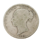 Queen Victoria .925 Silver Half Crown Coin Antique 1887 Fair/Fine Condition