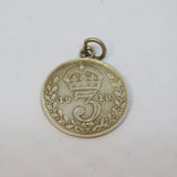 Sterling Silver George V Threepence Charm Pendant Antique 1918