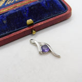 Sterling Silver Amethyst Swirl Drop Charm Pendant Vintage c1970