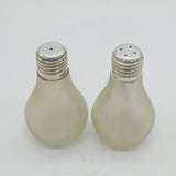 Sterling Silver & Frosted Glass Pair of Novelty Light Bulb Salt & Pepper Shakers