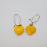 Pair of Sterling Silver Yellow Jasper Heart Hook Drop Earrings Vintage c1970