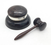 20th Century Turned Wood & Sterling Silver Auctioneer's Gavel & Block Antique