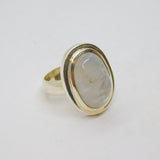 Sterling Silver Oval Moonstone Cabochon Statement Ring Vintage c1970 Size R