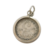 George V Sterling Silver Threepence Coin Charm Pendant Antique 1920