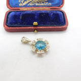 Sterling Silver Topaz & Paste Floral Drop Charm Pendant Vintage c1970