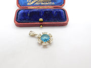 Sterling Silver Topaz & Paste Floral Drop Charm Pendant Vintage c1970