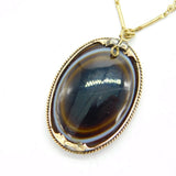 19th Century Rolled Gold & Banded Agate Set Mourning Necklace Antique