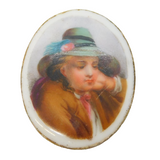 Victorian Hand Painted Porcelain Regency Figure Plaque Antique c1880