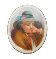 Victorian Hand Painted Porcelain Regency Figure Plaque Antique c1880