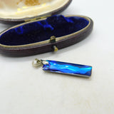 Sterling Silver Blue Iridescent Glass Abstract Charm Pendant Vintage c1970
