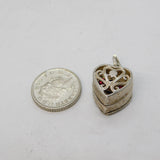 Sterling Silver Ring in Heart Box Charm Pendant Vintage c1970s