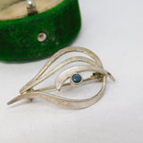 Sterling Silver & Blue Topaz Floral Spray Brooch Vintage c1970