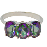 Sterling Silver Triple Oval Mystic Sapphire Dress Ring Vintage c1970 Size O 1/2