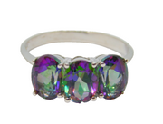 Sterling Silver Triple Oval Mystic Sapphire Dress Ring Vintage c1970 Size O 1/2