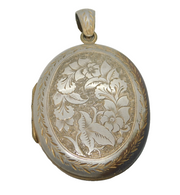 Victorian Sterling Silver Fronted Brass Large Floral Locket Pendant Antique 1860