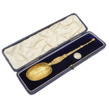 George V Sterling Silver Anointing Spoon & Coin Coronation Box Set Antique 1911