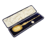 George V Sterling Silver Anointing Spoon & Coin Coronation Box Set Antique 1911
