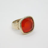 Sterling Silver Faceted Carnelian Planished Studio Ring Vintage c1970 Size L