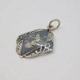 Sterling Silver Niello Enamel Goddess Charm Pendant Antique c1940