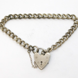 Sterling Silver Curb Link Charm Bracelet Heart Lock Clasp Vintage 1973