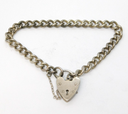 Sterling Silver Curb Link Charm Bracelet Heart Lock Clasp Vintage 1973