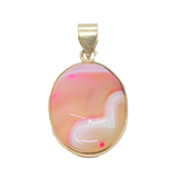 Sterling Silver Pale Pink Banded Agate Oval Charm Pendant Vintage c1970s
