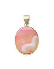 Sterling Silver Pale Pink Banded Agate Oval Charm Pendant Vintage c1970s