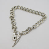 Sterling Silver Curb Link Charm Bracelet Heart Lock Clasp Vintage Birmingham