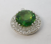 Sterling Silver Green & White Paste Charm Pendant Vintage c1970