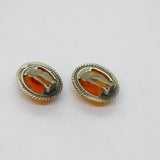 Pair of Sterling Silver Baltic Amber Oval Clip-On Earrings Vintage c1970