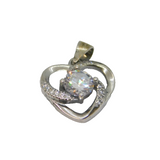 Sterling Silver CZ Set Stylised Open Heart Charm Pendant Vintage c2000
