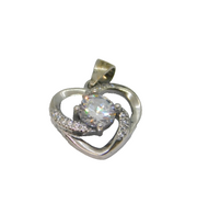 Sterling Silver CZ Set Stylised Open Heart Charm Pendant Vintage c2000