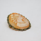 900 Silver Marcasite & Carved Shell Cameo Art Deco Brooch/Pendant Antique c1920