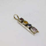 Sterling Silver Multi-Stone Semi-Precious Stick Drop Charm Pendant Vintage c1970